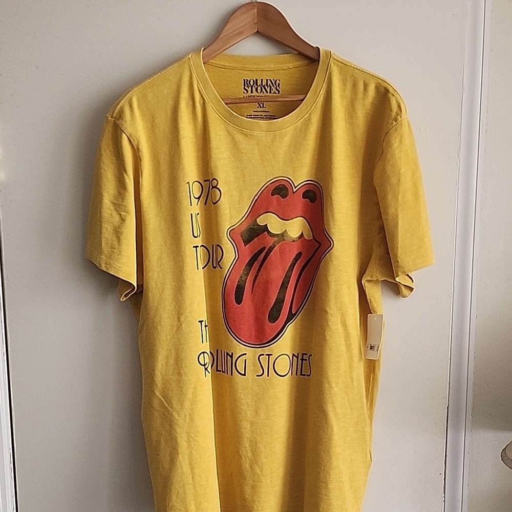 Lucky Brand Yellow Rolling Stones Tongue Graphic Tee